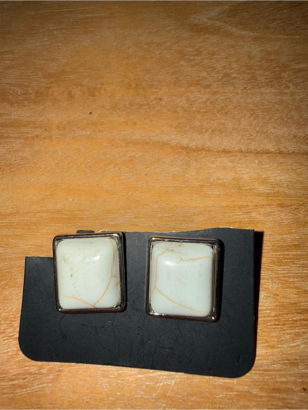 White Marbled Square Stud Earrings - Women Accessories